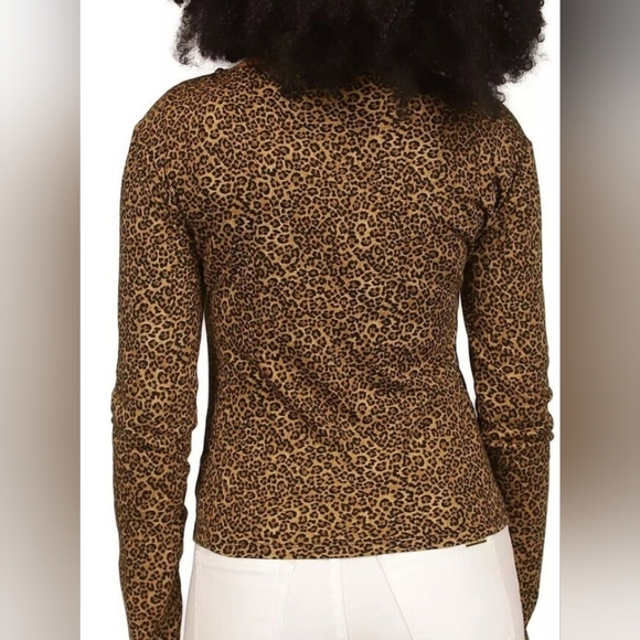 MICHAEL KORS Leopard Animal Print gold Button Front Knit Top Xl LONG SLEEVE - Picture 3 of 8